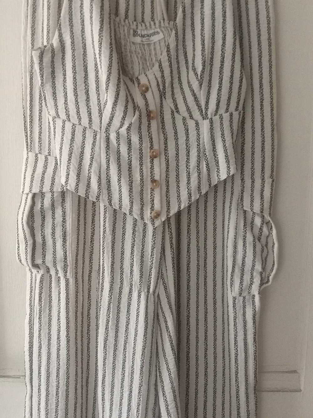 Striped Button-Front Jumpsuit in White & Black